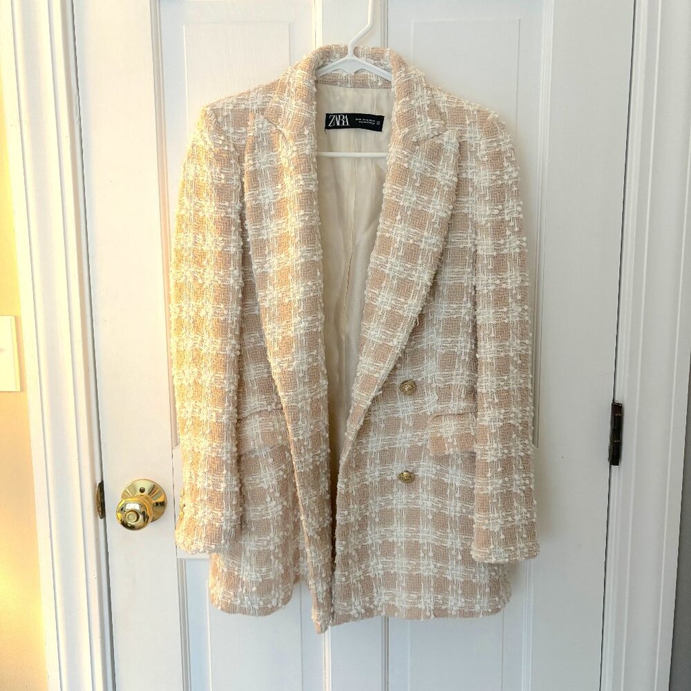 Cream/Pink Zara Tweed Blazer